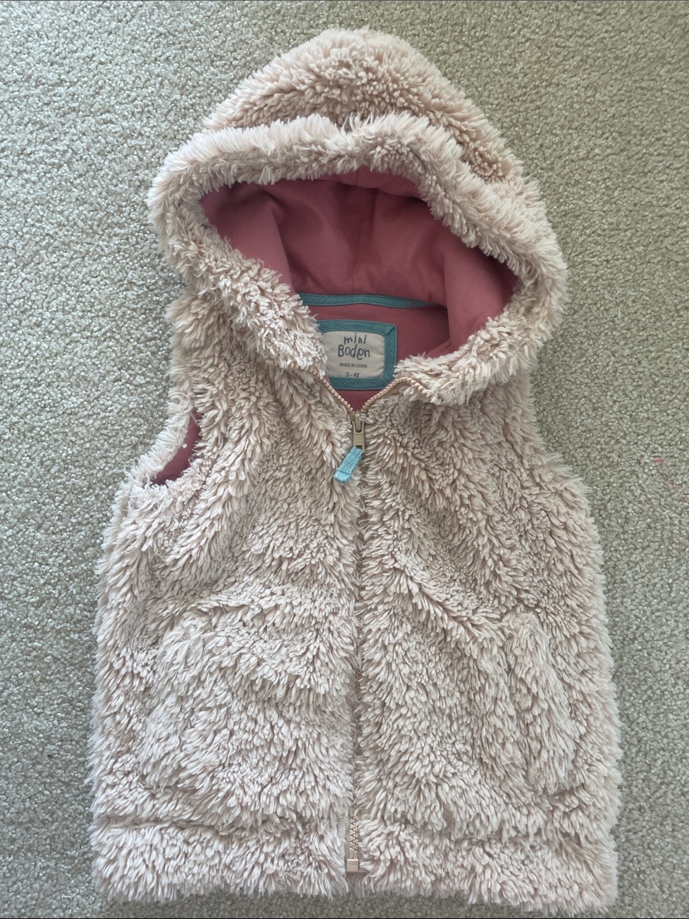 Mini Boden Plush Blush Hooded Faux-Sherpa Vest